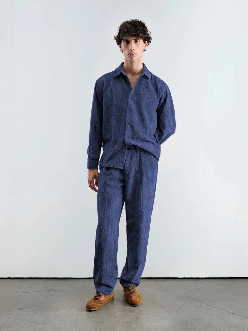 Giesto Navy Blue GIESTO Pleated Velvet Straight Leg Pants for Men | Best Price UAE